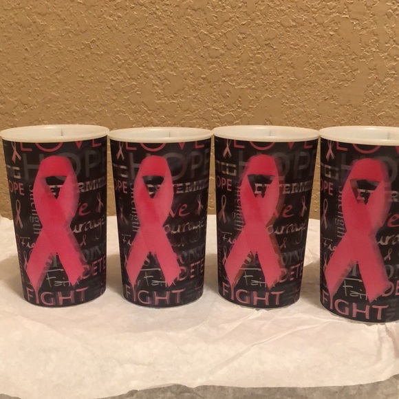 NWOT Sports Tissues LLC 3D Breast Cancer Awareness Plastic Tumblers.  Set of 4. - Picture 3 of 10